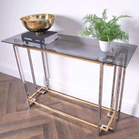 Bullion Glass Console Table With Gold