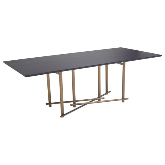 Bunda Wooden Dining Table With Brass Frame In Dark Wood