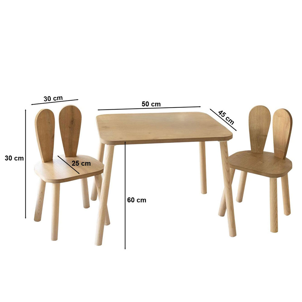 Bunny Wooden Kids Table with 2 Chairs in Brown
