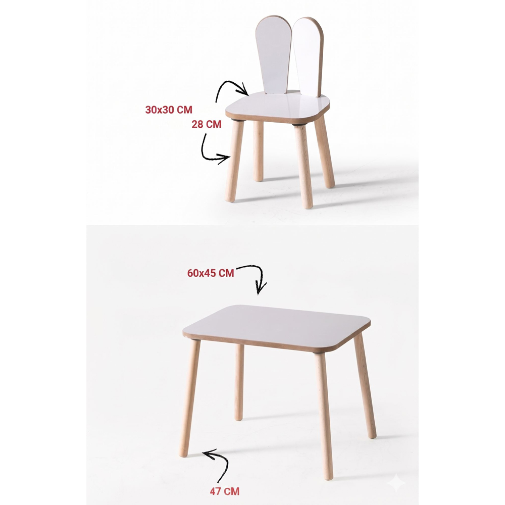Bunny Wooden Kids Table with 2 Chairs in White and Oak