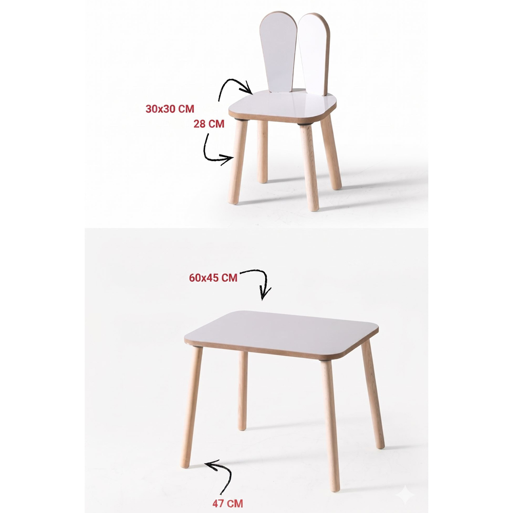 Bunny Wooden Kids Table and Chair Set in White and Oak