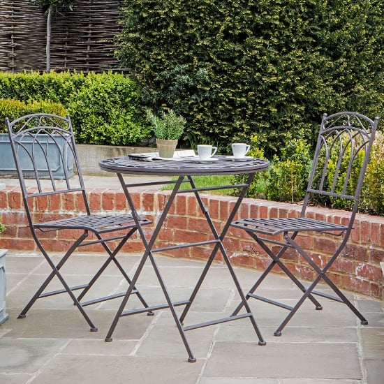 Product photograph of Buramo Outdoor Metal Bistro Set In Distressed Brown from Furniture in Fashion