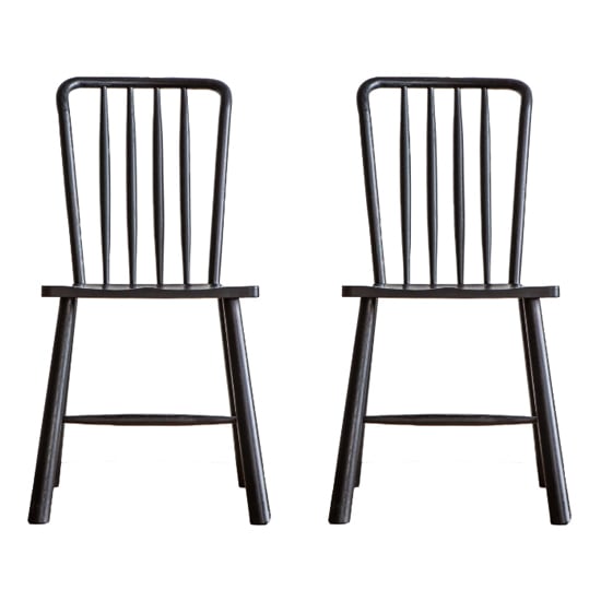 Burbank Black Oak Wood Dining Chairs In Pair