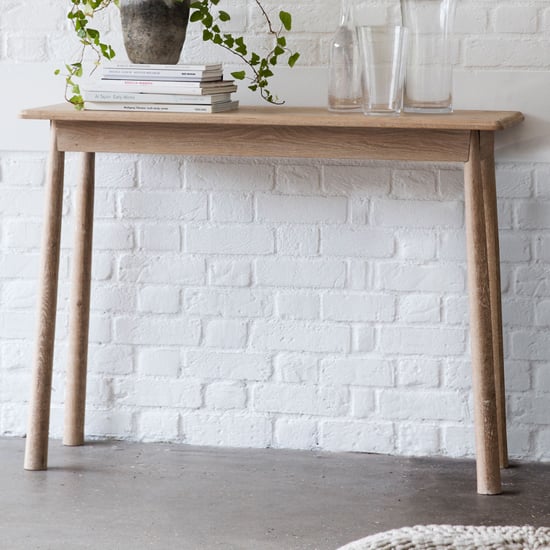 Photo of Burbank oak wood console table in oak