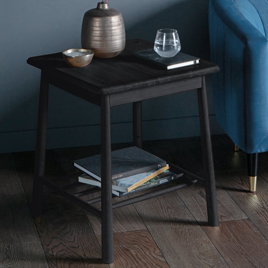 Photo of Burbank oak wood side table in black
