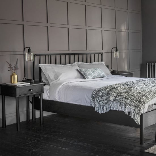 Burbank Oak Wood Spindle Double Bed In Black