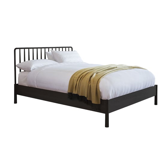 Product photograph of Burbank Oak Wood Spindle Double Bed In Black from Furniture in Fashion