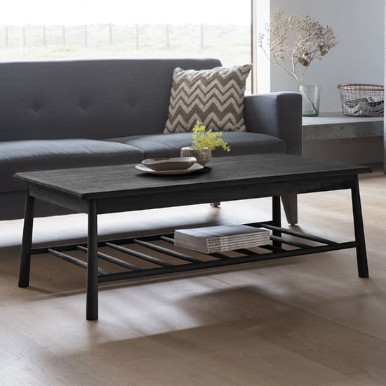 Photo of Burbank rectangular oak wood coffee table in black