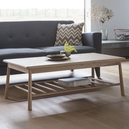 Photo of Burbank rectangular oak wood coffee table in oak