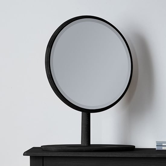 Photo of Burbank round dressing mirror in black wooden frame