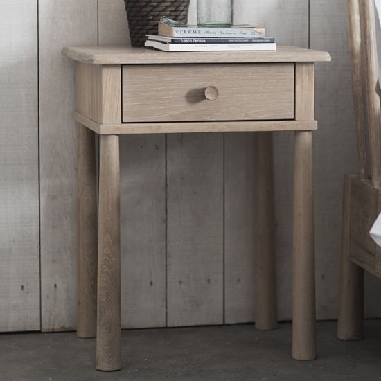 Photo of Burbank wooden bedside cabinet with 1 drawer in oak