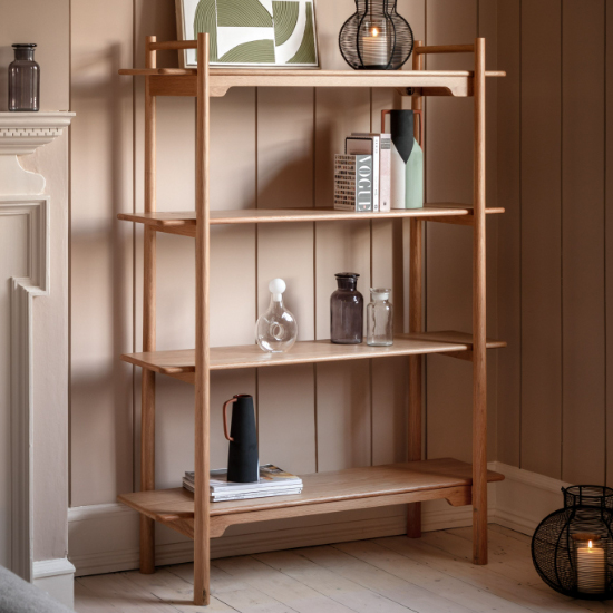 Photo of Burbank wooden open shelving unit in oak