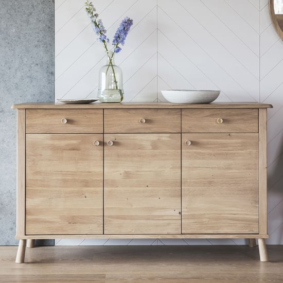 Product photograph of Burbank Wooden Sideboard With 3 Doors 3 Drawers In Oak from Furniture in Fashion