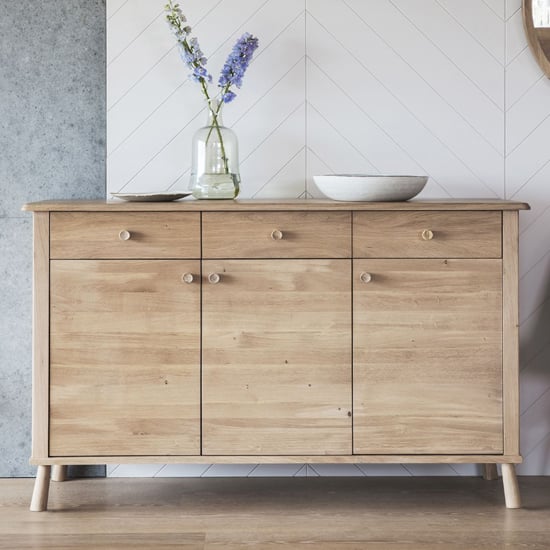 Photo of Burbank wooden sideboard with 3 doors 3 drawers in oak