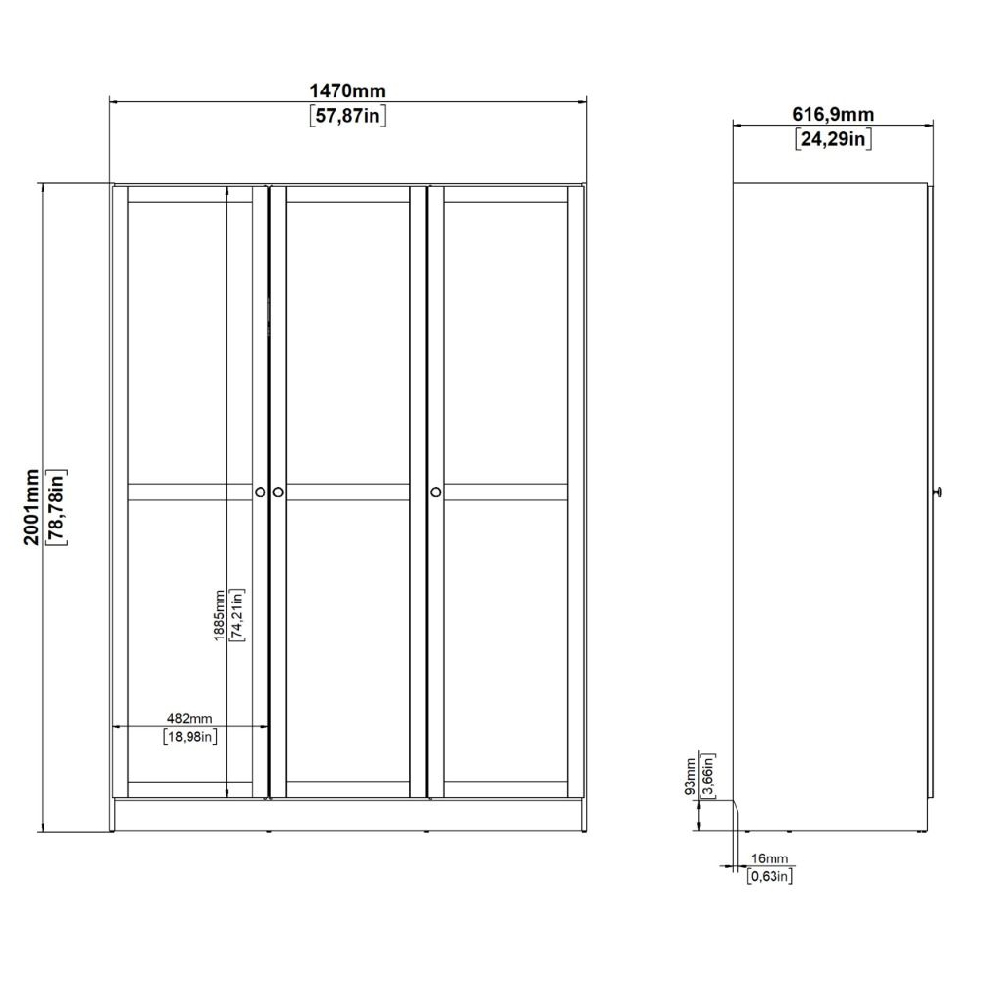 Burbank Wooden Wardrobe With 3 Doors In White