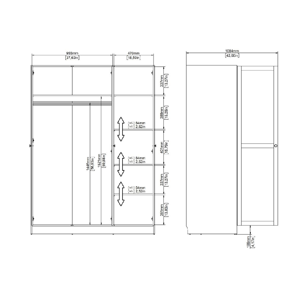 Burbank Wooden Wardrobe With 3 Doors In White