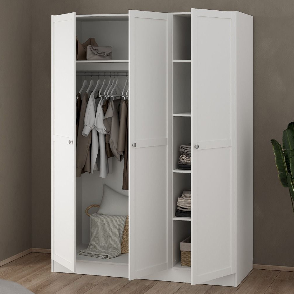 Burbank Wooden Wardrobe With 3 Doors In White