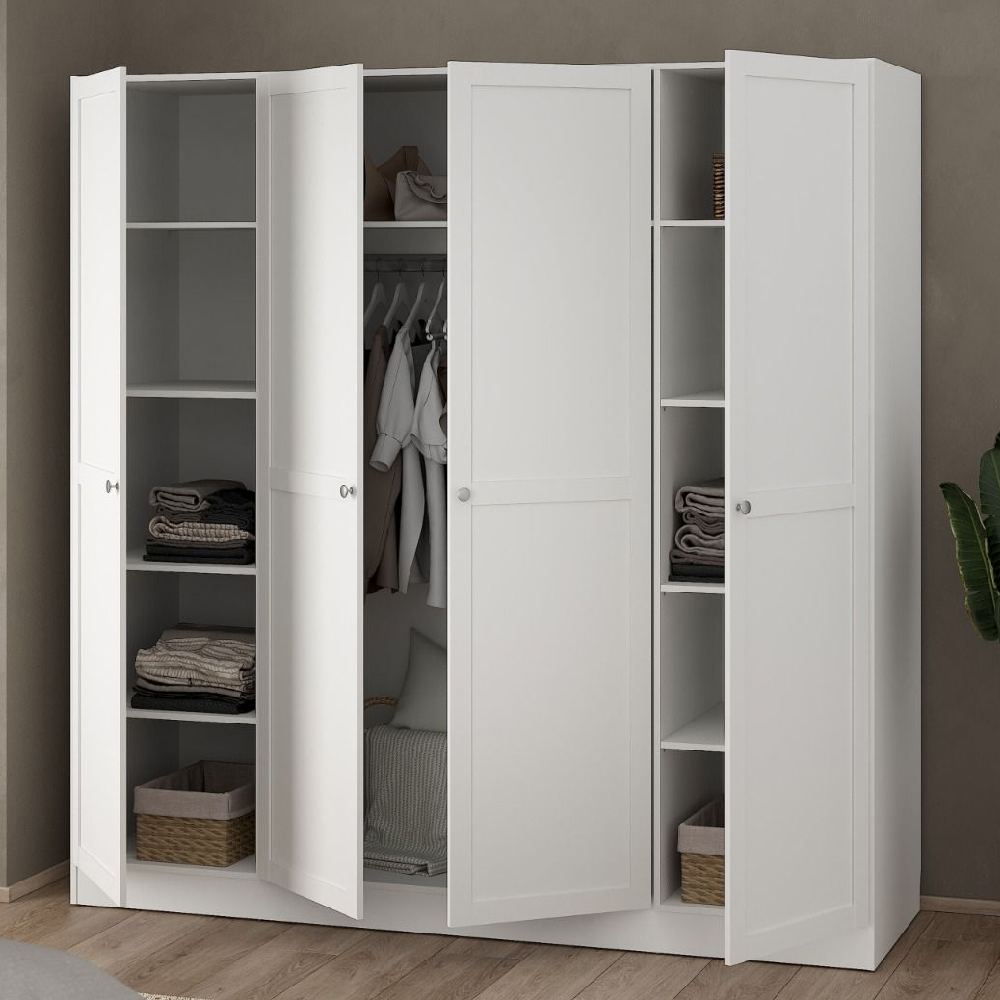 Burbank Wooden Wardrobe With 4 Doors In White