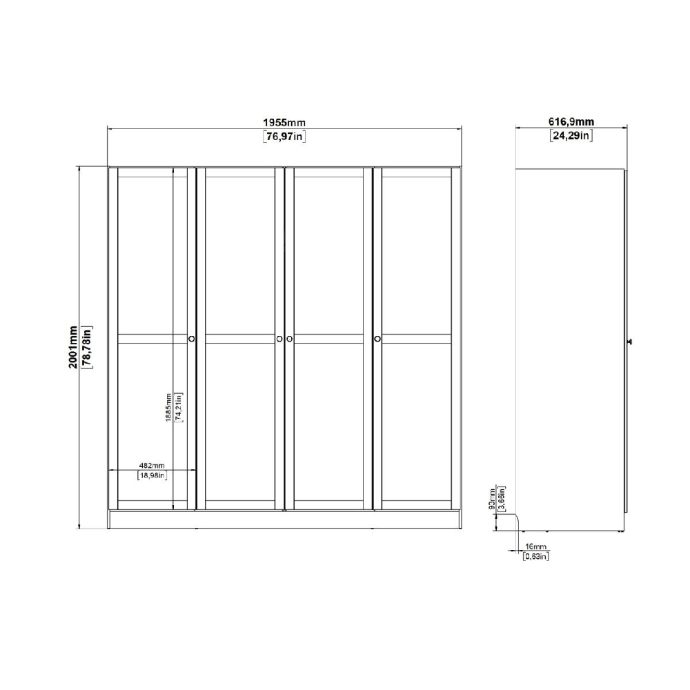Burbank Wooden Wardrobe With 4 Doors In White