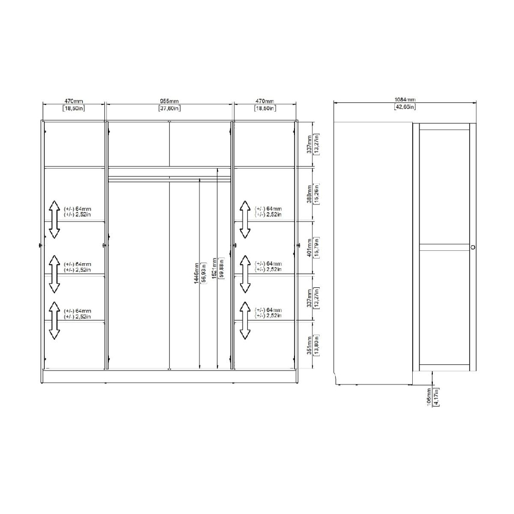 Burbank Wooden Wardrobe With 4 Doors In White