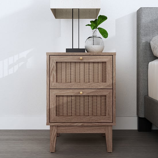 Product photograph of Burdon Wooden Bedside Cabinet With 2 Drawers In Oak from Furniture in Fashion