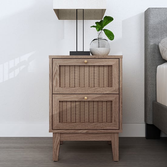 Photo of Burdon wooden bedside cabinet with 2 drawers in oak