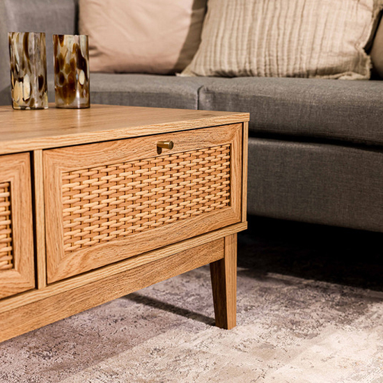 Burdon Wooden Coffee Table With 2 Drawers In Oak
