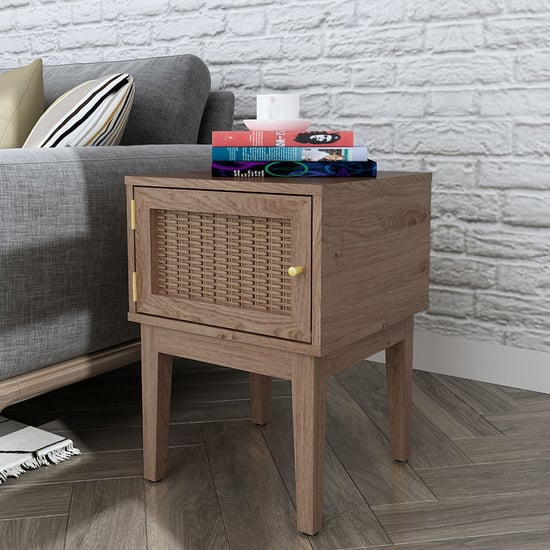 Read more about Burdon wooden lamp table with 1 door in oak