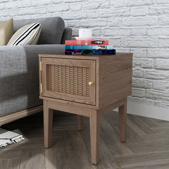 Photo of Burdon wooden lamp table with 1 door in oak