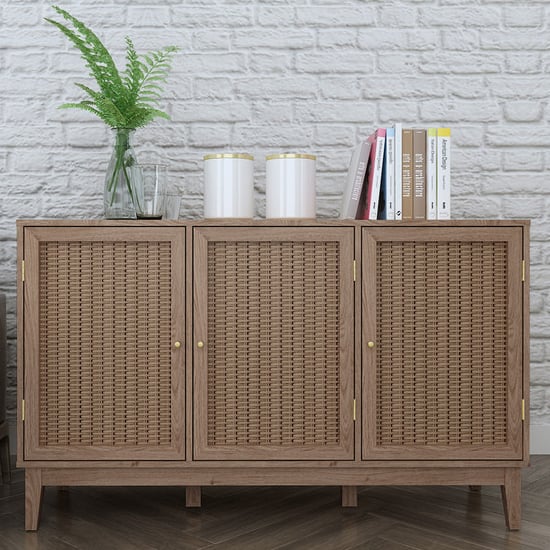 Photo of Burdon wooden sideboard with 3 doors in oak