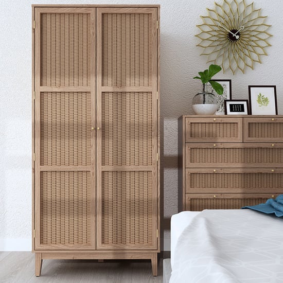 Product photograph of Burdon Wooden Wardrobe With 2 Doors In Oak from Furniture in Fashion