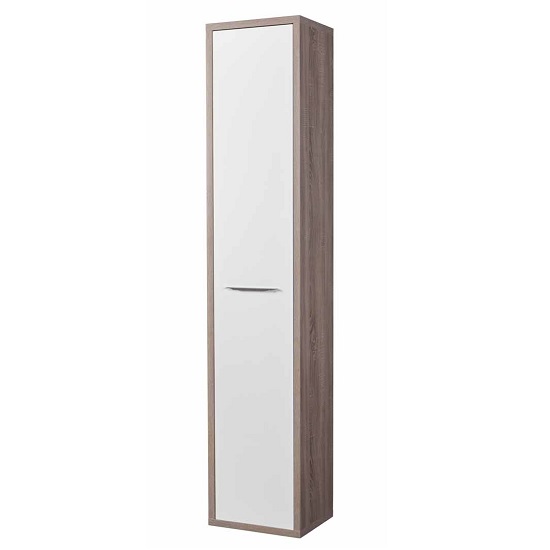 Buren Narrow Cupboard Tall In Truffle Oak And White Gloss Furniture
