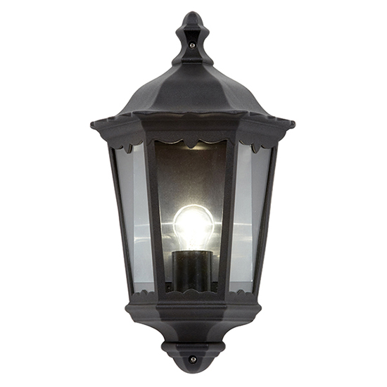 Product photograph of Burford Small Clear Glass Shade Wall Light In Matt Black from Furniture in Fashion