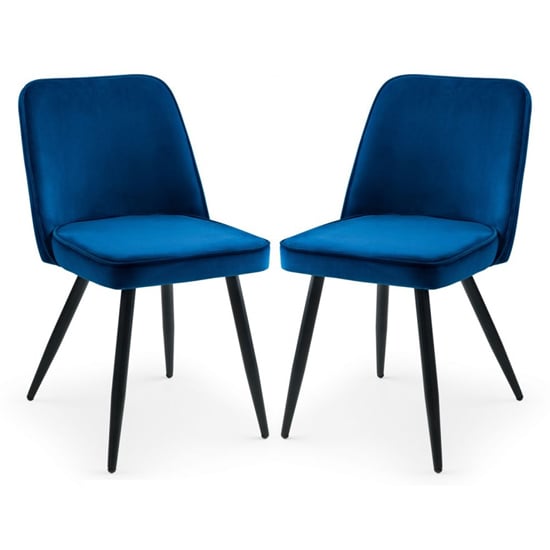 Babette Blue Velvet Dining Chairs With Black Metal Legs In Pair_1