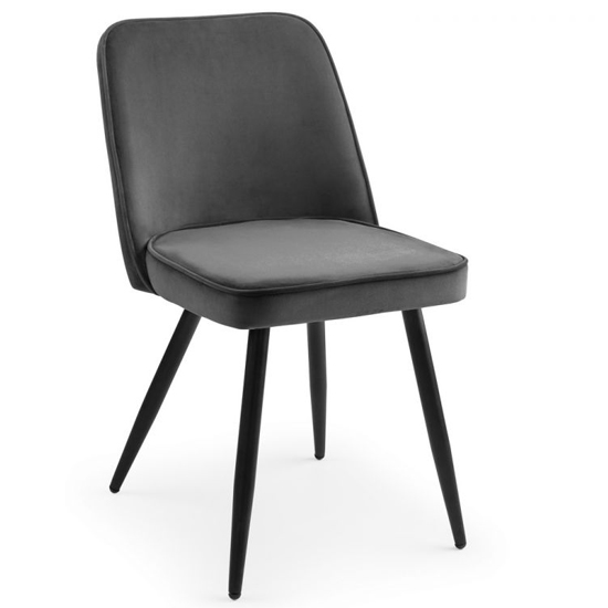 Babette Velvet Dining Chair In Grey With Black Metal Legs