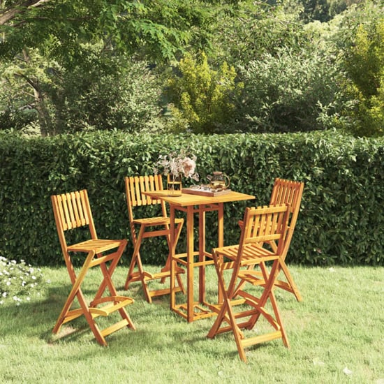 Read more about Burke solid wood acacia 5 piece outdoor bar set in natural