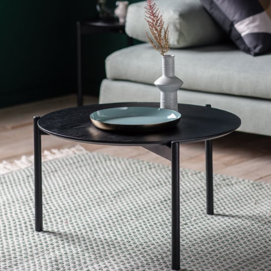 Product photograph of Burlap Round Wooden Coffee Table In Black from Furniture in Fashion