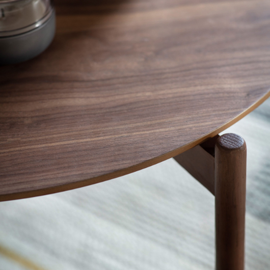 Burlap Wooden Round Coffee Table In Walnut