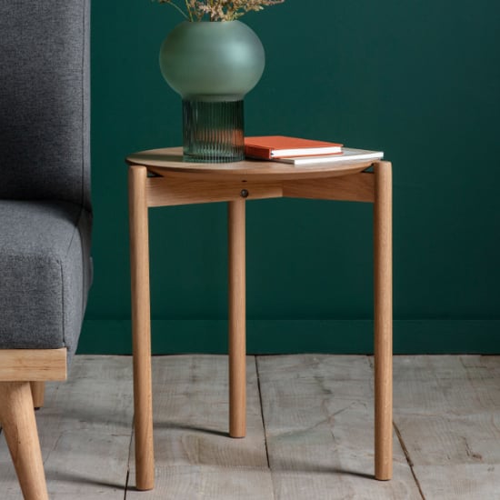 Product photograph of Burlap Round Wooden Side Table In Natural from Furniture in Fashion