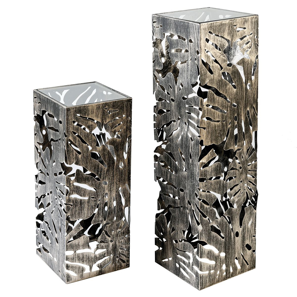 Burleson Glass Metal Set Of 2 Decorative Pillar In Bronze