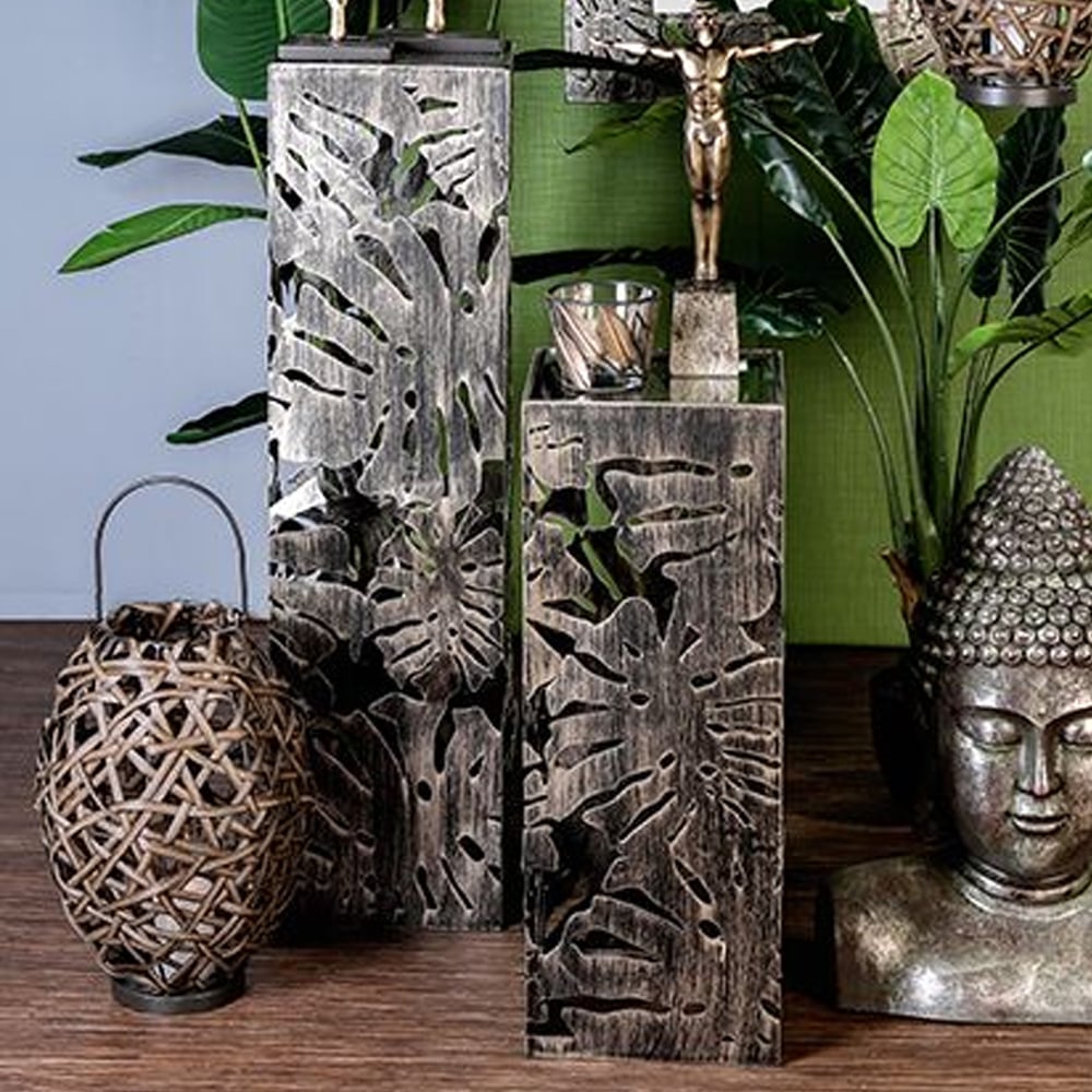 Burleson Glass Metal Set Of 2 Decorative Pillar In Bronze
