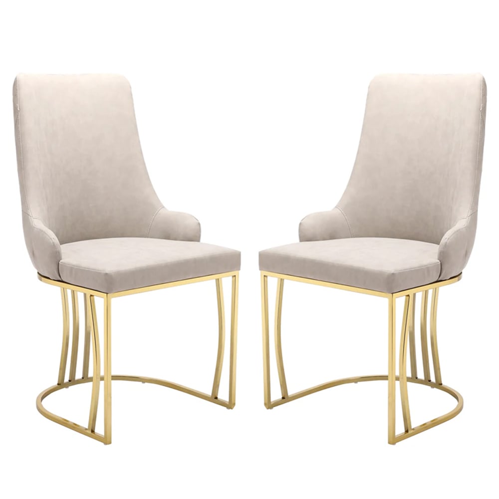 Read more about Burma beige pu leather dining chairs with gold frame in pair