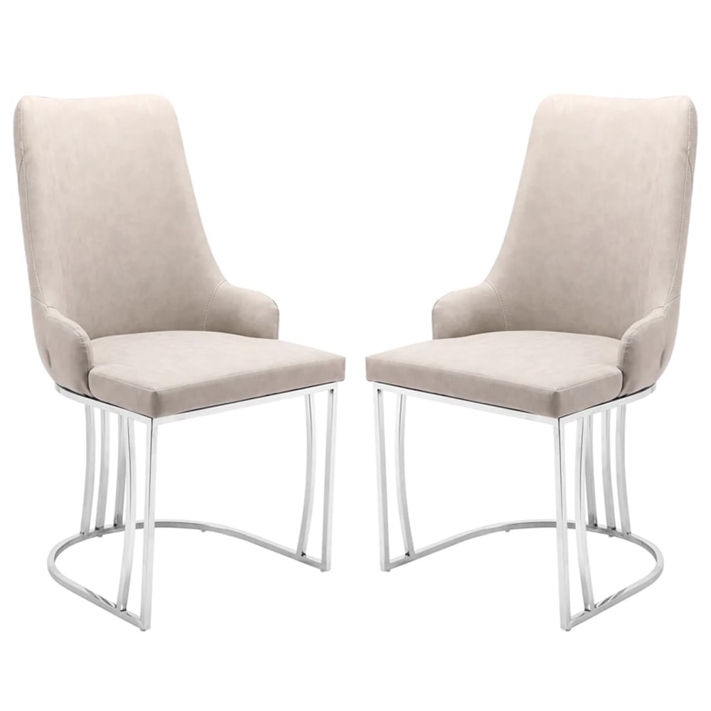 Read more about Burma beige pu leather dining chairs with steel frame in pair