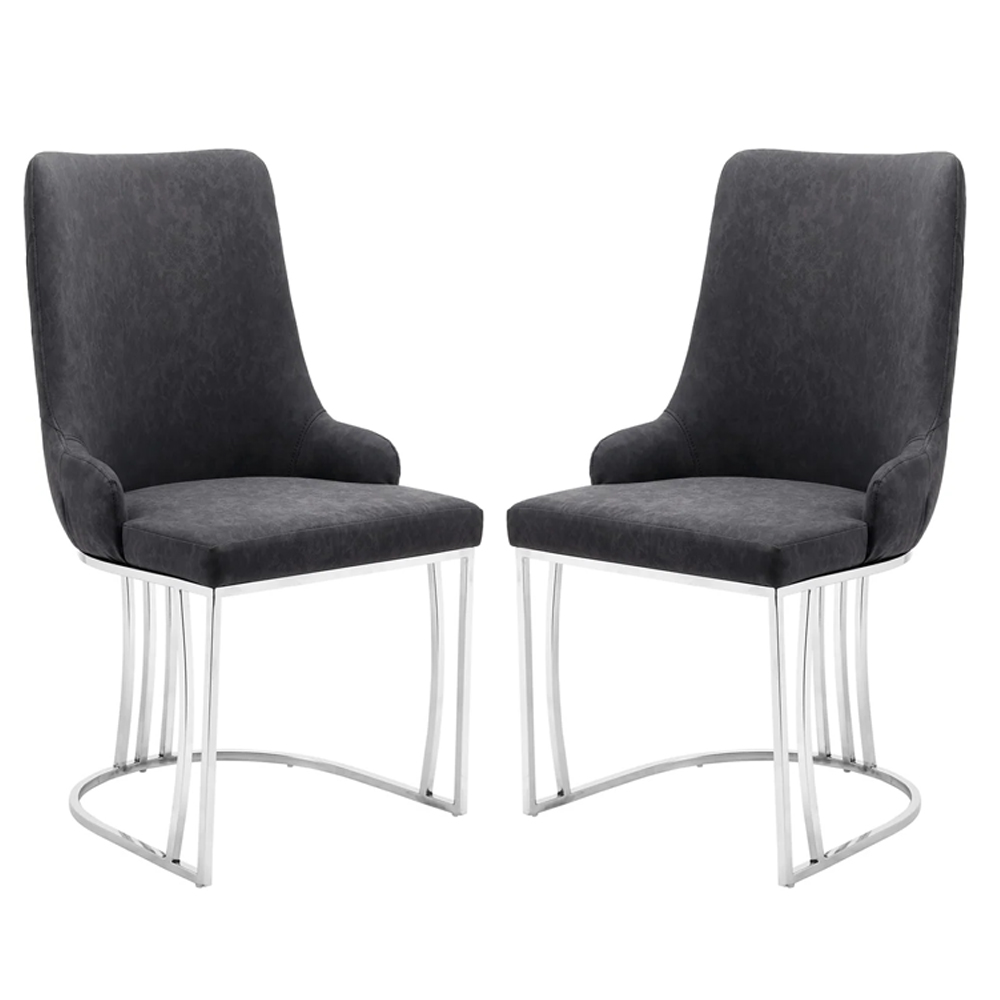Read more about Burma black pu leather dining chairs with steel frame in pair