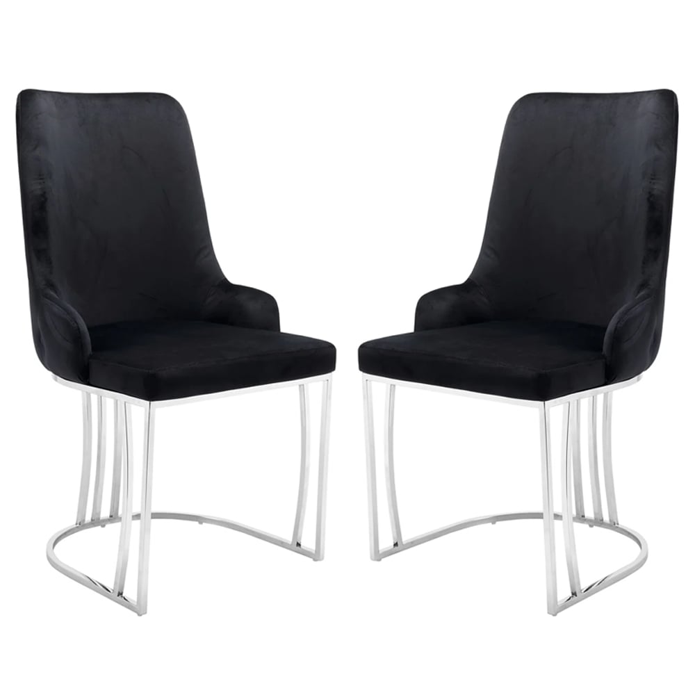 Read more about Burma black velvet dining chairs with steel frame in pair