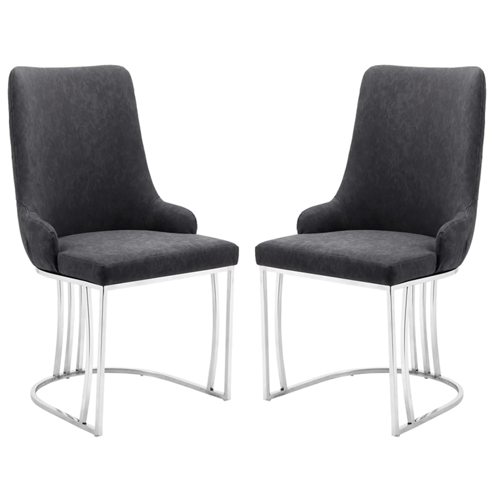 Read more about Burma charcoal pu leather dining chairs with steel frame in pair