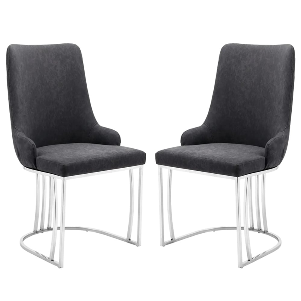 Read more about Burma grey pu leather dining chairs with steel frame in pair