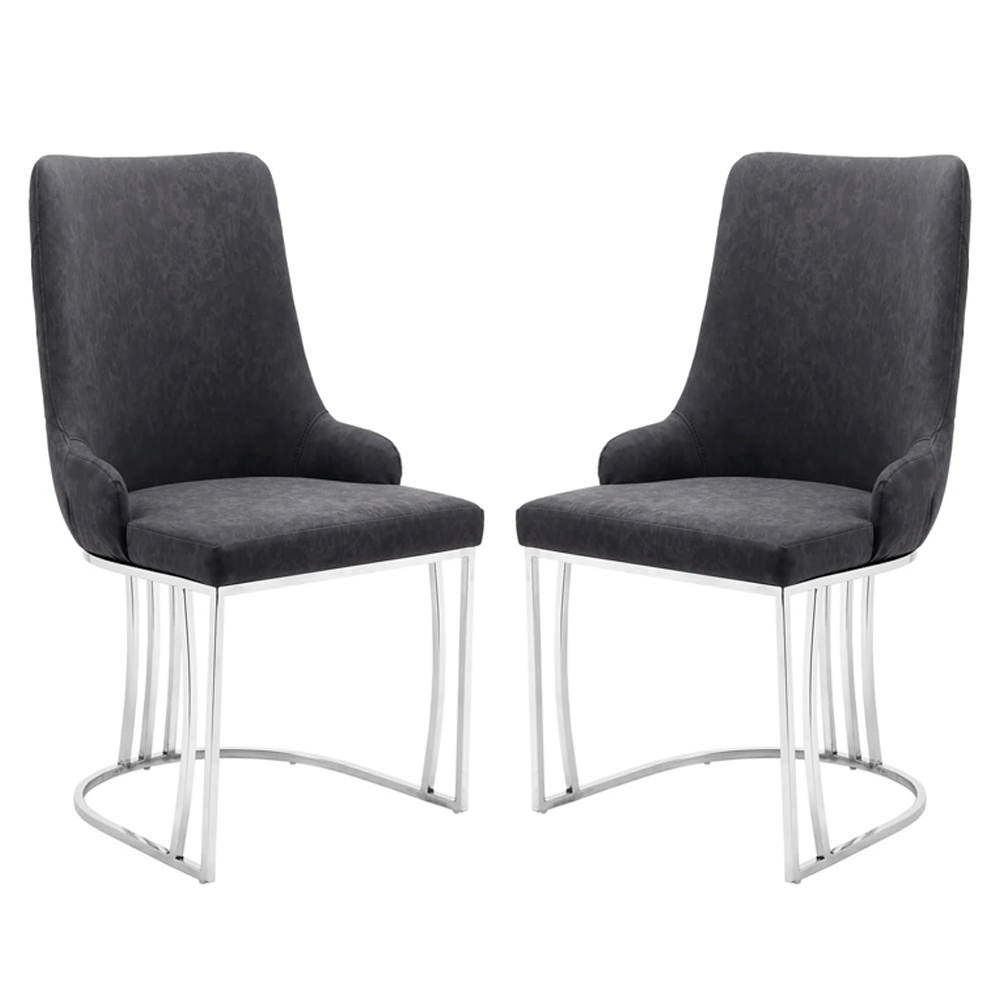 Read more about Burma grey velvet dining chairs with steel frame in pair