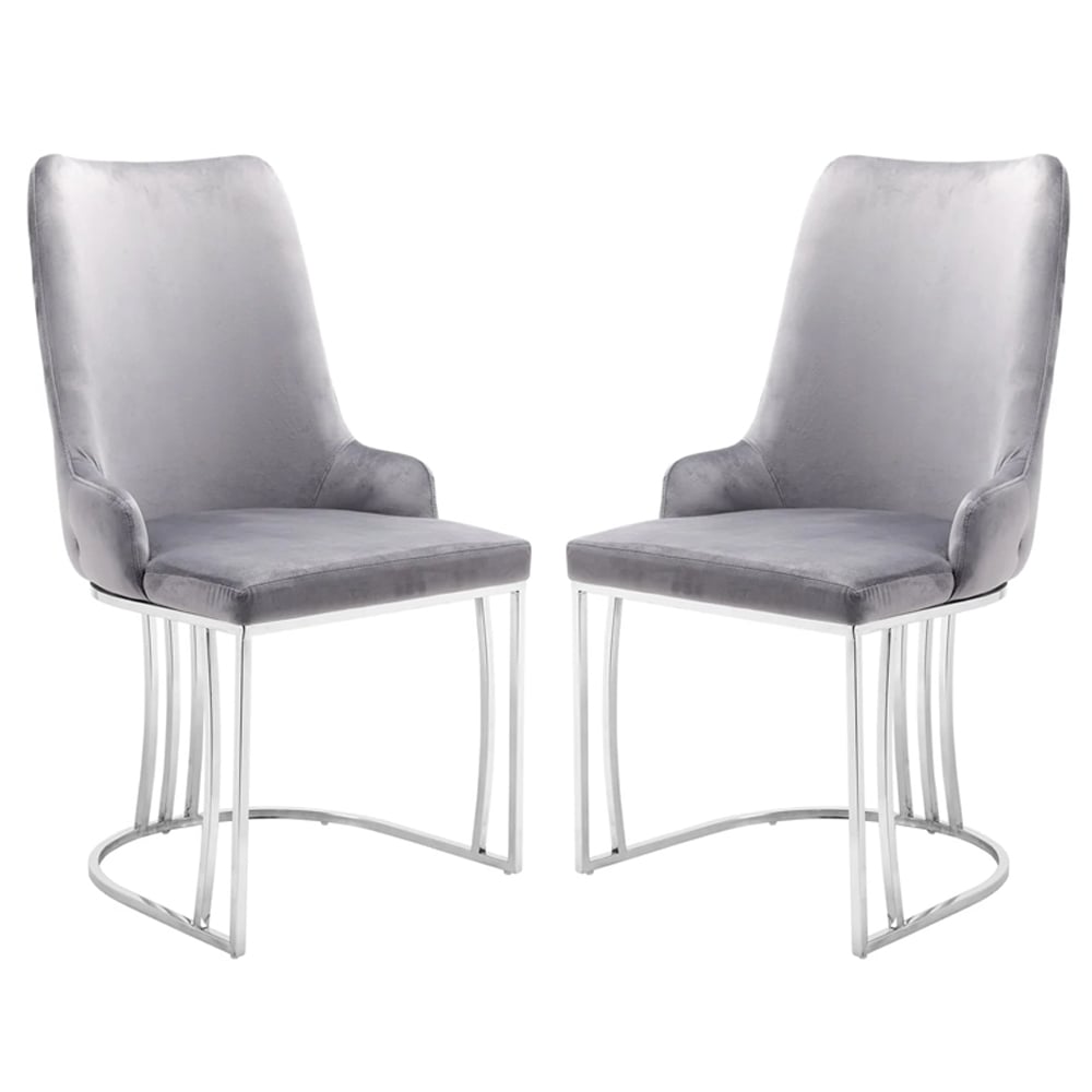 Read more about Burma silver pu leather dining chairs with steel frame in pair
