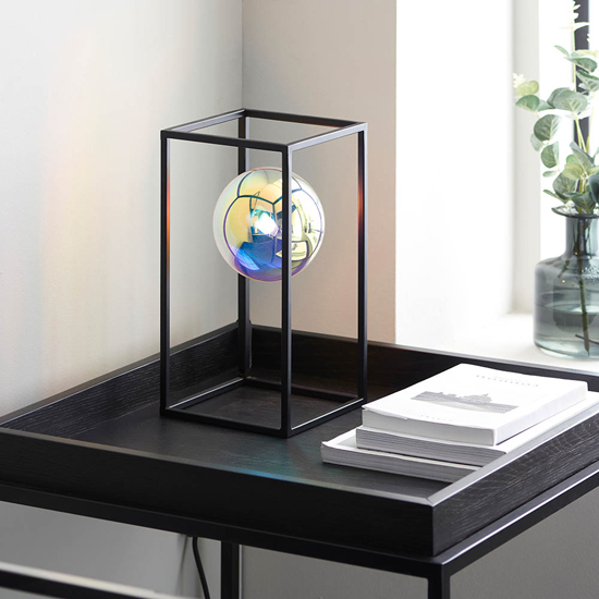 Burnet Iridescent Glass Table Lamp With Matt Black Open Frame